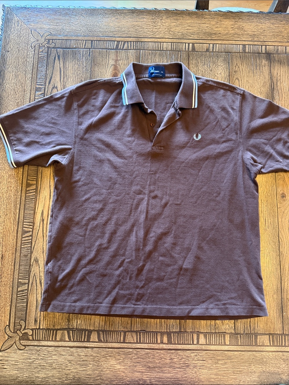 Fred Perry Brown Polo with Blue & White Twin-Tip Collar